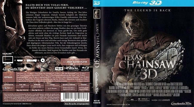 Texas Chainsaw 3D Cover ohne FSK german blu ray cover