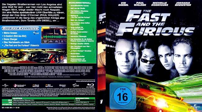 Fast and Furious 1 german blu ray cover