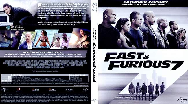 Fast and Furious 7 Extended Version german blu ray cover