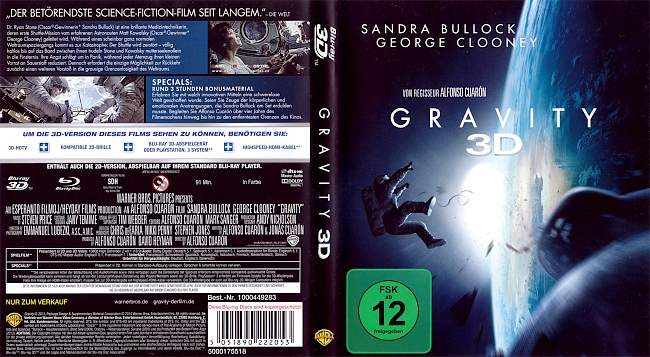 Gravity 3D Sandra Bullock George Clooney german blu ray cover