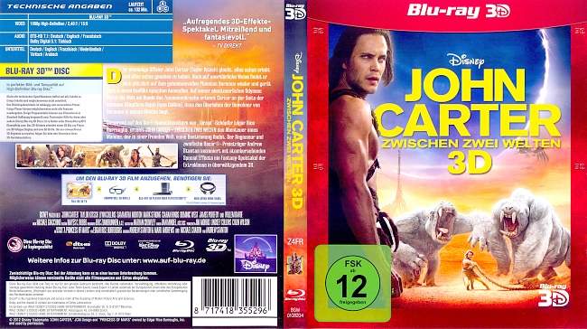 John Carter Zwischen zwei Welten 3D blu ray cover german
