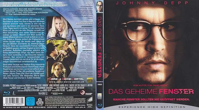 Das geheime Fenster Johnny Depp Stephen King german blu ray cover