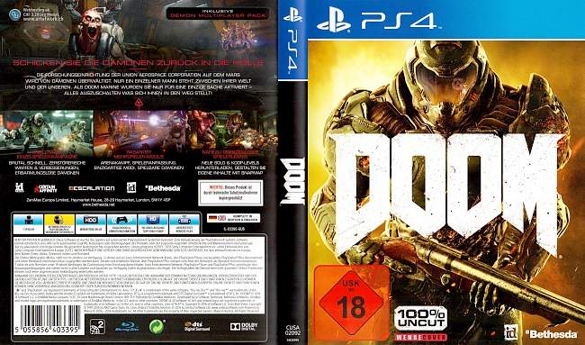 Doom 4 Cover Doom Uncut PS4 german ps4 cover