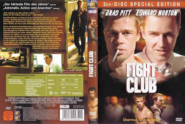 Fight Club Brad Pitt David Fincher Edward Norton german dvd cover