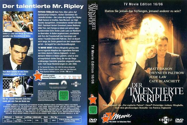 Der talentierte Mister Ripley TV Movie german dvd cover