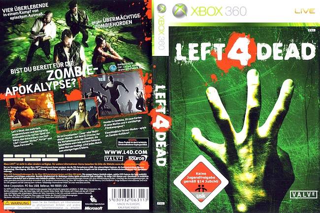Left 4 Dead xbox 360 cover german
