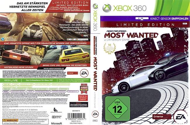 Need for Speed Most Wanted Limited Edition xbox 360 cover german