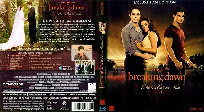 Twilight Breaking Dawn bis zum Ende der Nacht Teil 1 german blu ray cover