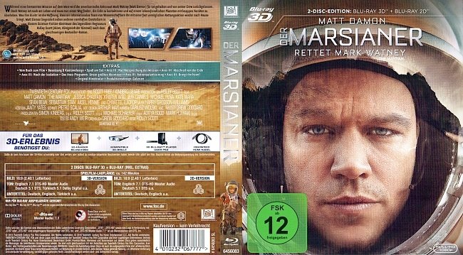 Der Marsianer Rettet Mark Watney 3D Blu ray german blu ray cover