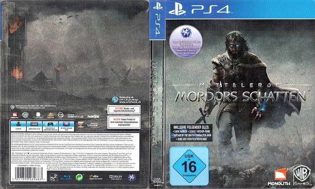 Mittelerde Mordors Schatten PS4 Steelbook Cover deutsch german german ps4 cover