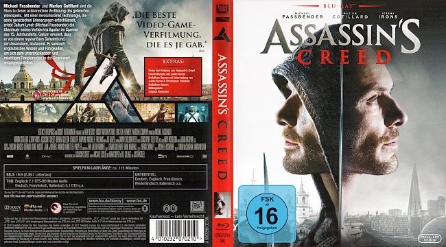 Assassins Creed Cover Blu ray German Deutsch Michael Fassbender Marion Cotillard german blu ray cover
