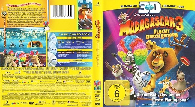 Madagascar 3 Flucht durch Europa 3D Blu ray Cover Deutsch German german blu ray cover
