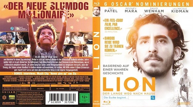 Lion Der lange Weg Nach Hause Cover Bluray German Deutsch Blu ray german blu ray cover