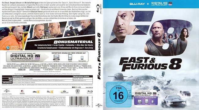 Fast And Furious 8 Jason Statham Vin Diesel Dwayne Johnson Cover Blu ray German Deutsch german blu ray cover