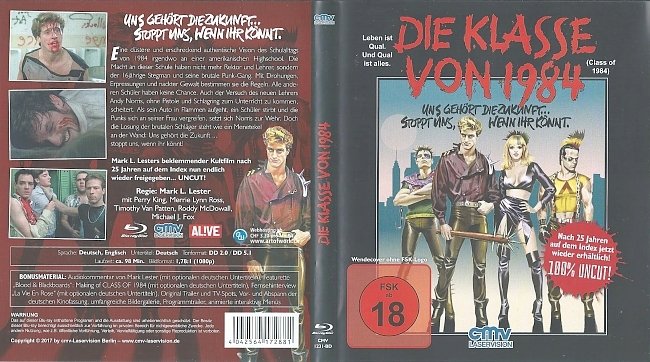 Die Klasse von 1984 Bluray Cover Deutsch German german blu ray cover
