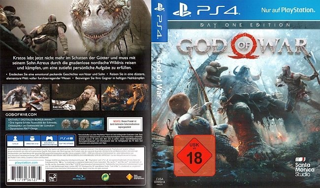 God of War PS4 Day One Edition Cover Deutsch German USK 18 german ps4 cover