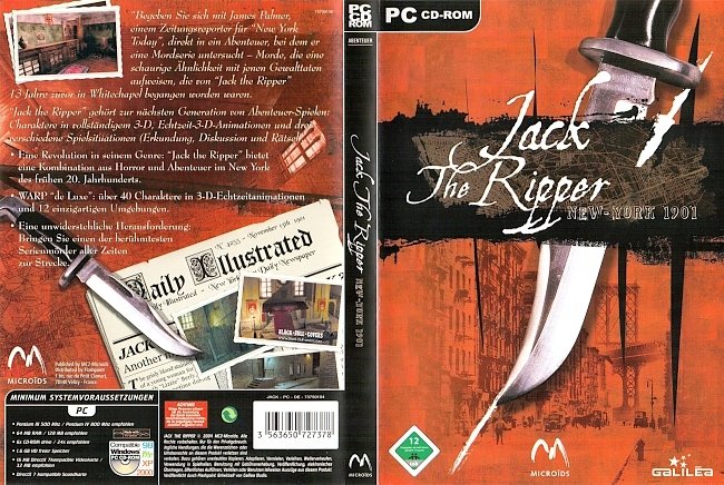 Jack The Ripper New York 1901 PC CD ROM Cover Deutsch German pc cover german