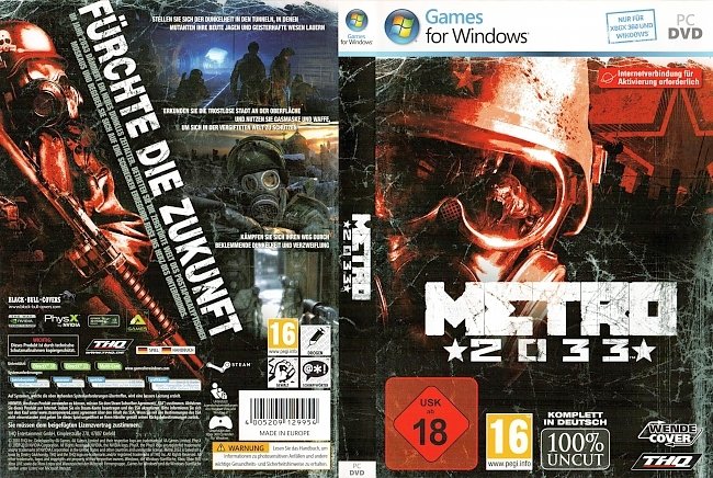 Metro 2033 Cover THQ UNCUT PC Windows Deutsch German pc cover german