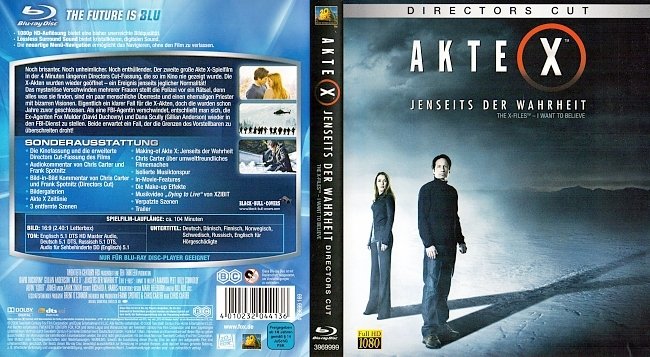 Akte X X Files The Movie Jenseits der Wahrheit Cover Deutsch German Blu ray german blu ray cover