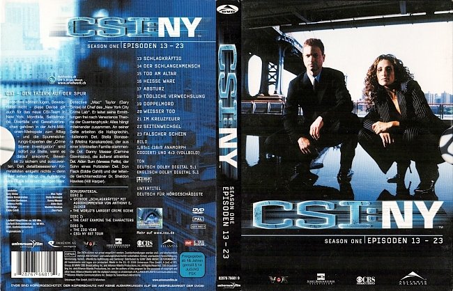CSI New York Staffel 1 Episode 13 23 Season 1 CSI NY Deutsch German free DVD Covers german