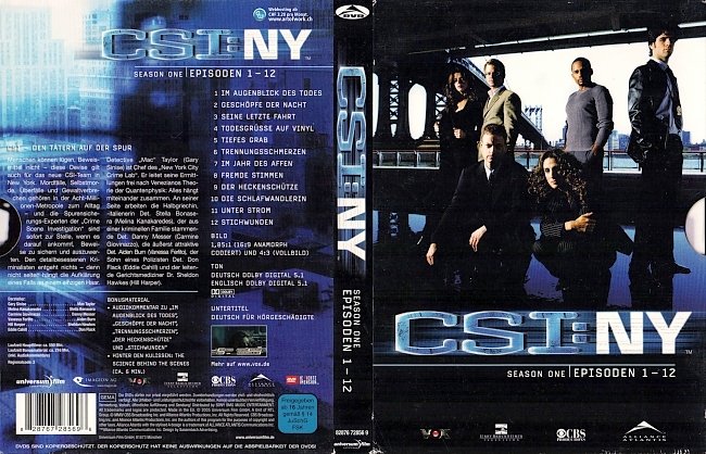 CSI New York Staffel 1 Episode 1 12 Season 1 CSI NY Deutsch German free DVD Covers german